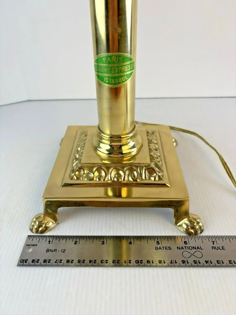 Vintage Brass Paris Istanbul Orient Express Clawfoot Table Lamp, Works, Adj.